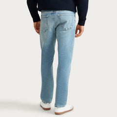 FF Straight fit stretchable light blue stone wash jeans for men