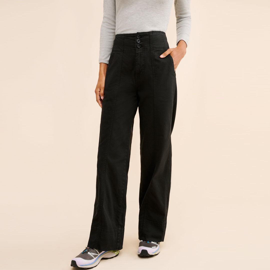 plcro Seamed high rise wide leg black cotton pant for women