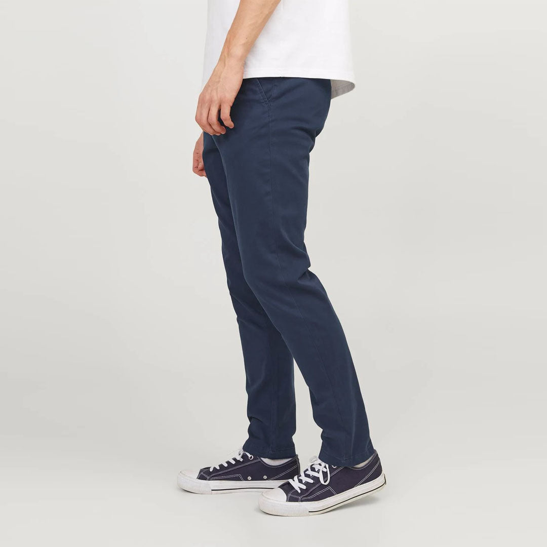 JJ slim fit stretchable navy blue cotton chino pant for men