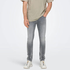 on-ly slim fit stretchable grey jeans for men