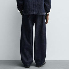 Zr pleated navy blue denim chino pant