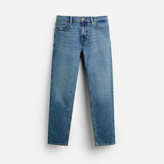 zr slim/tapered fit stretchable mid blue greenish jeans for men