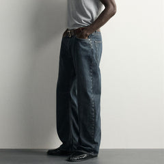 zra straight barrel fit curved leg blue jeans for men