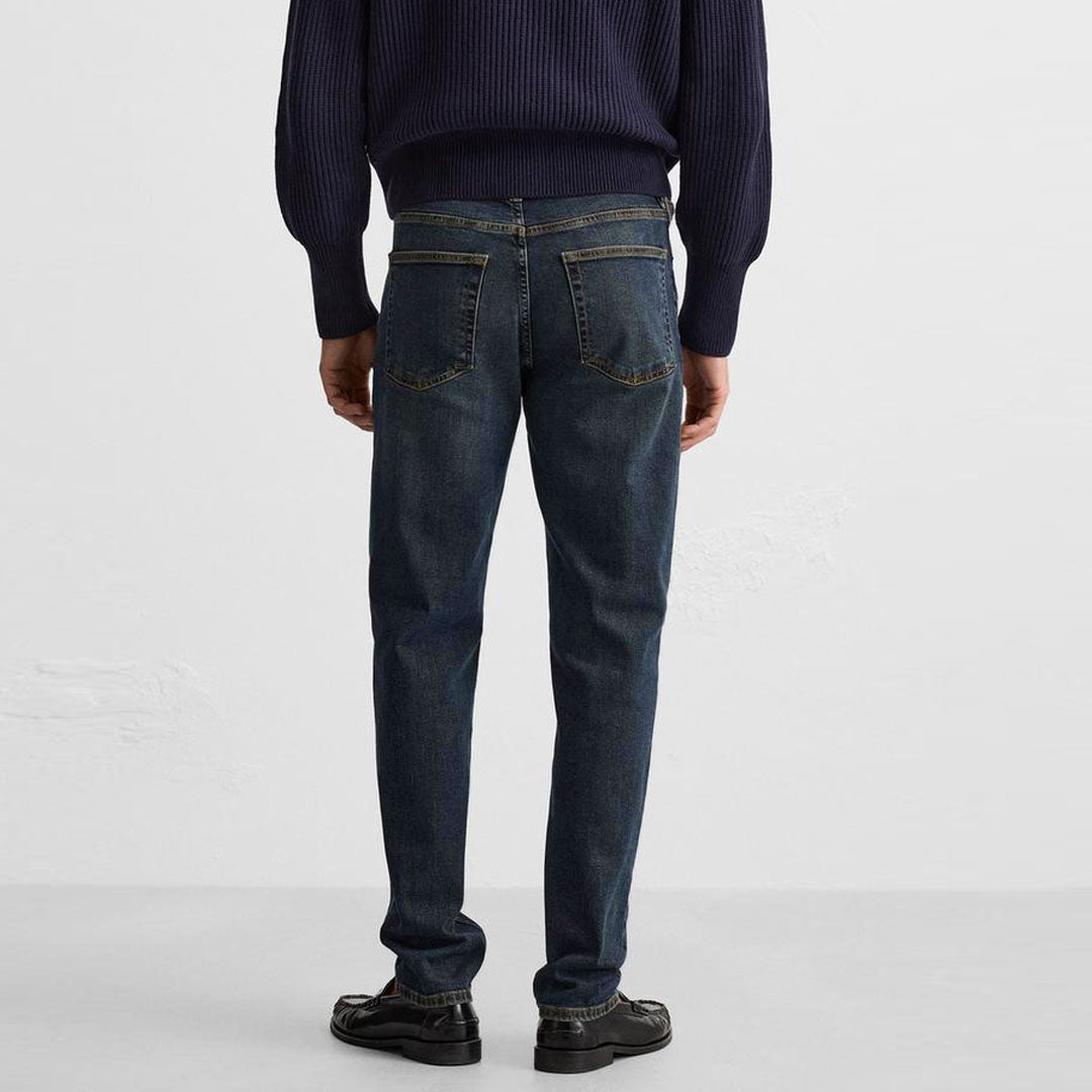 zr slim/tapered fit stretchable dark blue greenish jeans for men