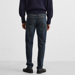 zr slim/tapered fit stretchable dark blue greenish jeans for men