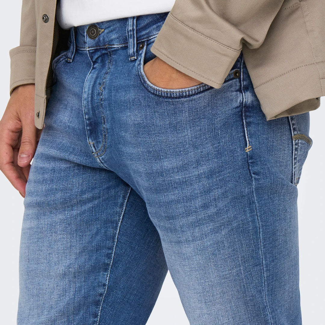 on-ly slim fit stretchable bright blue jeans for men