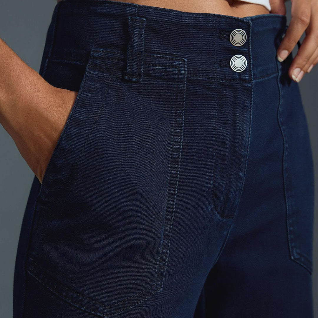 meve  high rise wide flare blue jeans for women