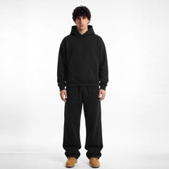 ZR drop shoulder / baggy unisex cotton fleece black tracksuit for winter