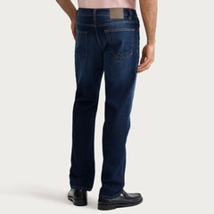FF Straight fit stretchable blue faded jeans for men