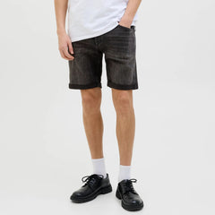 jack & jone regular fit stretchable black denim short for men