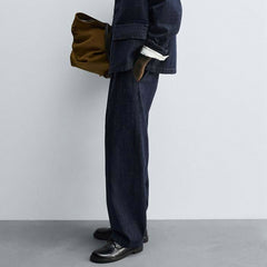 Zr pleated navy blue denim chino pant