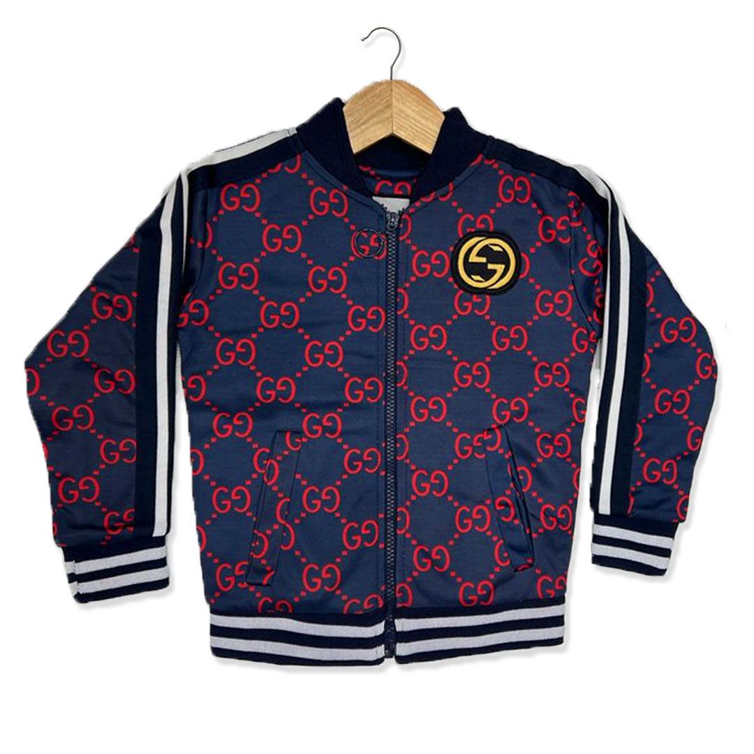 GG embraided kids navy blue zipper jacket for winter