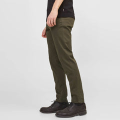 JJ slim fit stretchable olive green cotton chino pant for men