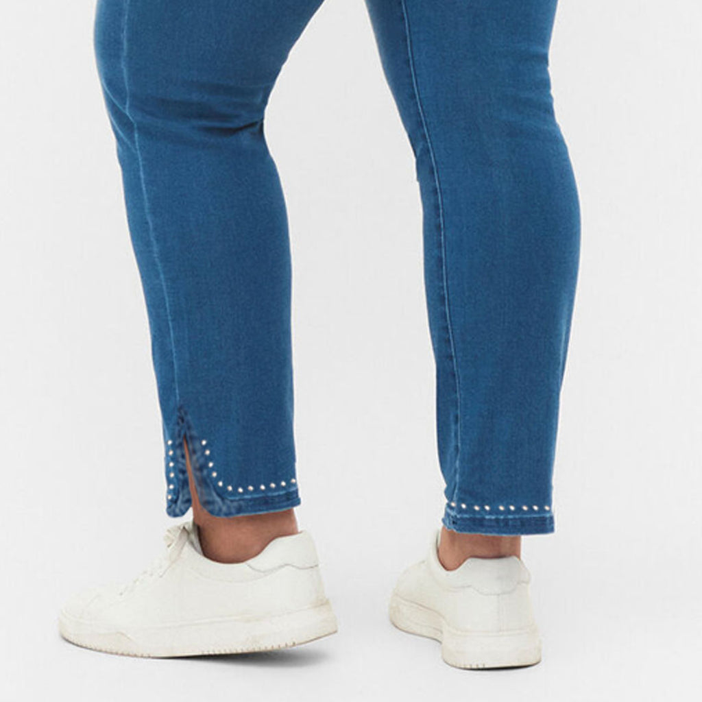 up2fshion slim straight mid blue ankle slit with stone plus size women jeans
