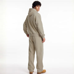 ZR drop shoulder / baggy unisex cotton fleece beige tracksuit for winter