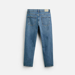 zr slim/tapered fit stretchable mid blue greenish jeans for men