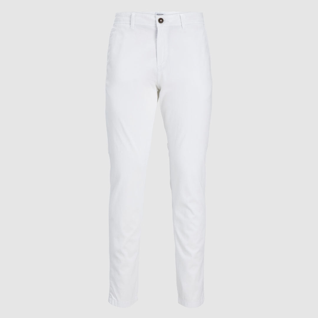 JJ slim fit stretchable white cotton chino pant for men