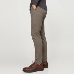 JJ slim fit stretchable light brown cotton chino pant for men