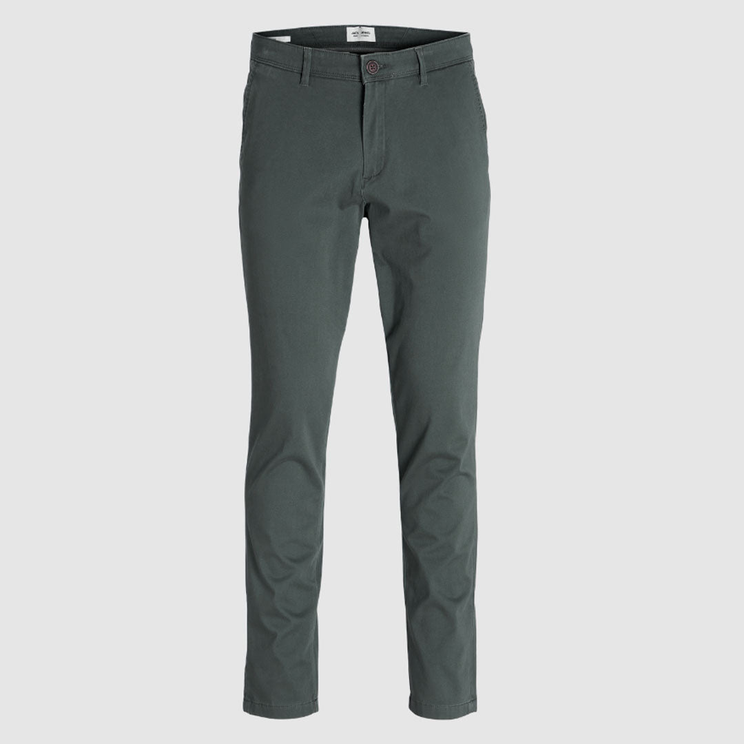 JJ slim fit stretchable greenish grey cotton chino pant for men