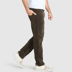 MC modren fit stretchable dark brown corduroy jeans for men