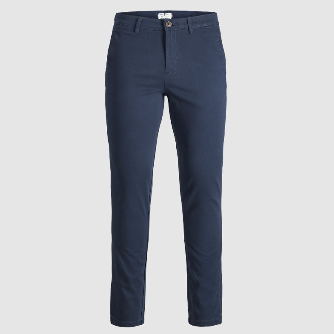 JJ slim fit stretchable navy blue cotton chino pant for men