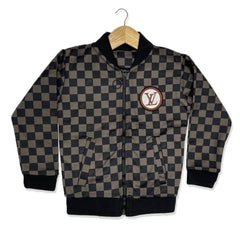 luis vtn embraided kids dark grey check zipper jacket for winter