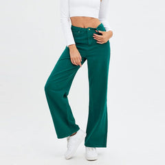 on-ly wide leg high rise stretchable deep sea green jeans for women