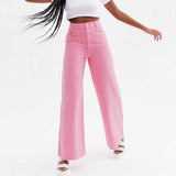 on-ly wide leg high rise stretchable pink jeans for women