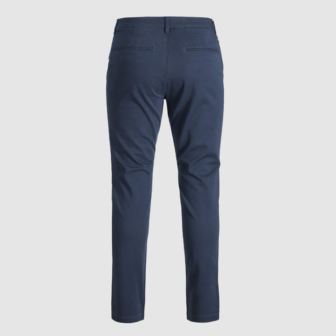 JJ slim fit stretchable navy blue cotton chino pant for men