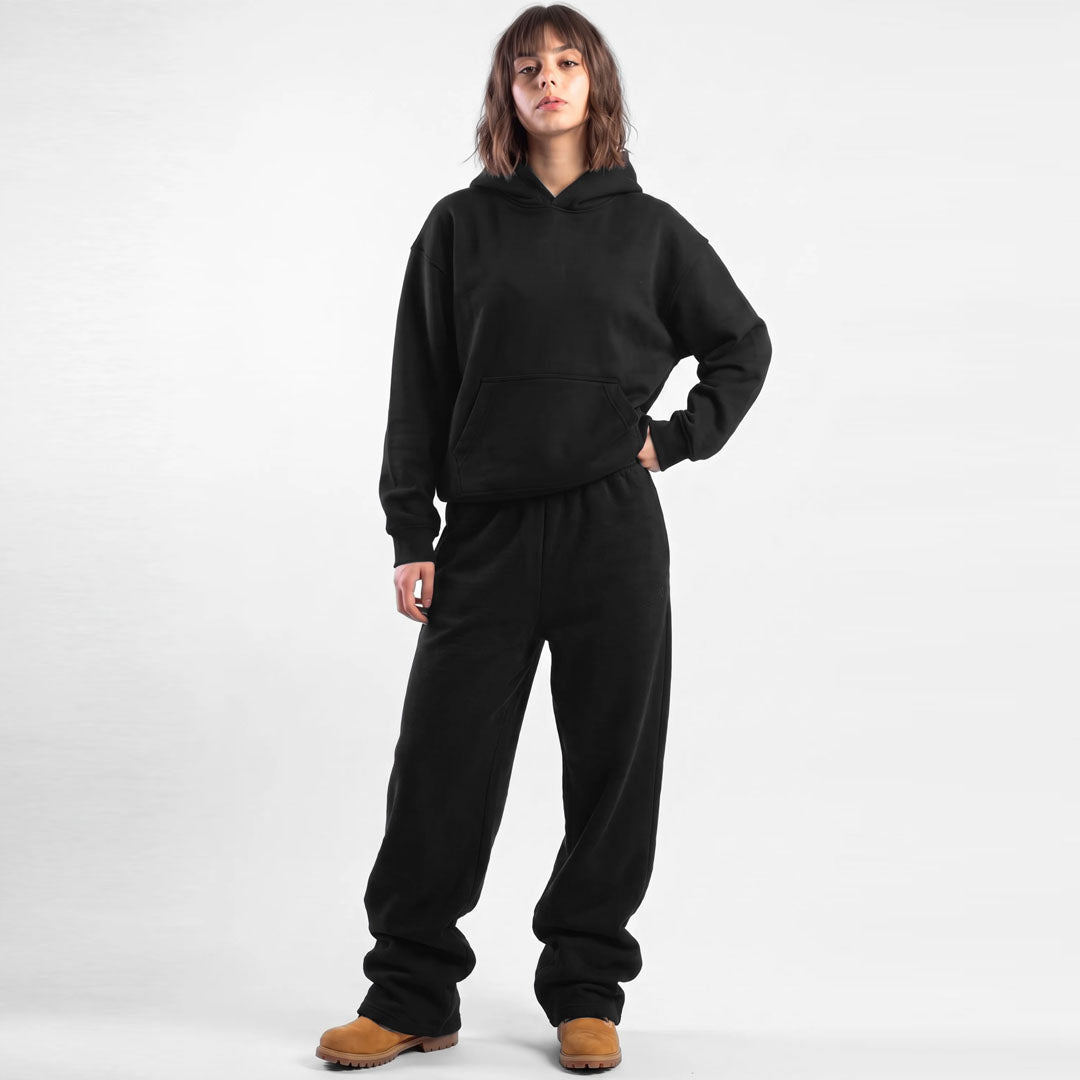 ZR drop shoulder / baggy unisex cotton fleece black tracksuit for winters