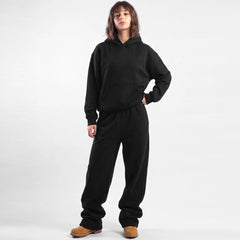 ZR drop shoulder / baggy unisex cotton fleece black tracksuit for winters