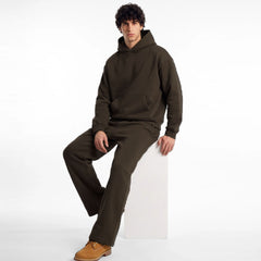 ZR drop shoulder / baggy unisex cotton fleece chocolate brown tracksuit for winter