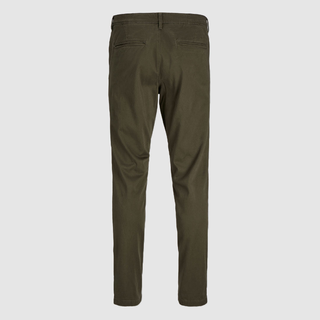 JJ slim fit stretchable olive green cotton chino pant for men