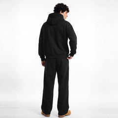 ZR drop shoulder / baggy unisex cotton fleece black tracksuit for winter