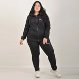 pma plus size black polyester fleece track suit for women