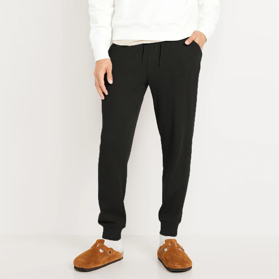 P&B slim fit Black waffle trouser for men