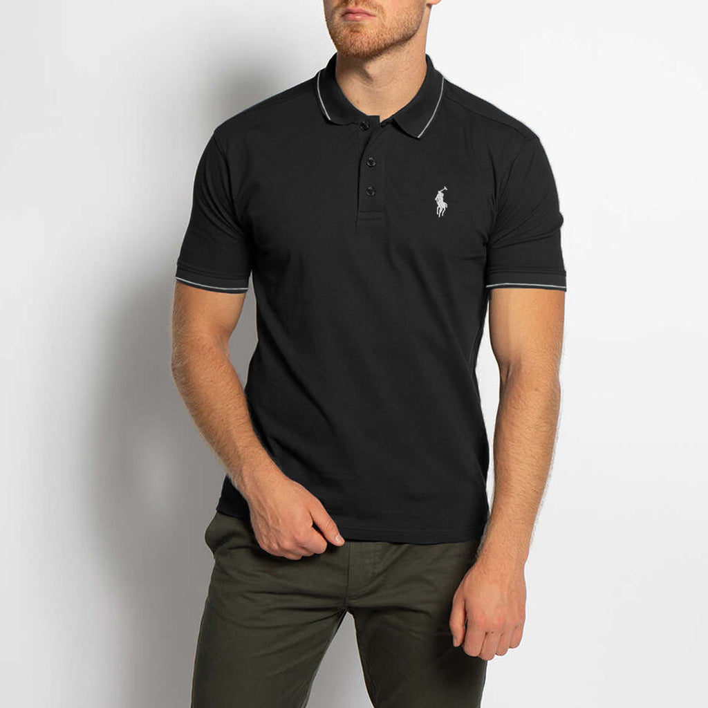 polo rplh regular fit embroidered black polo for men