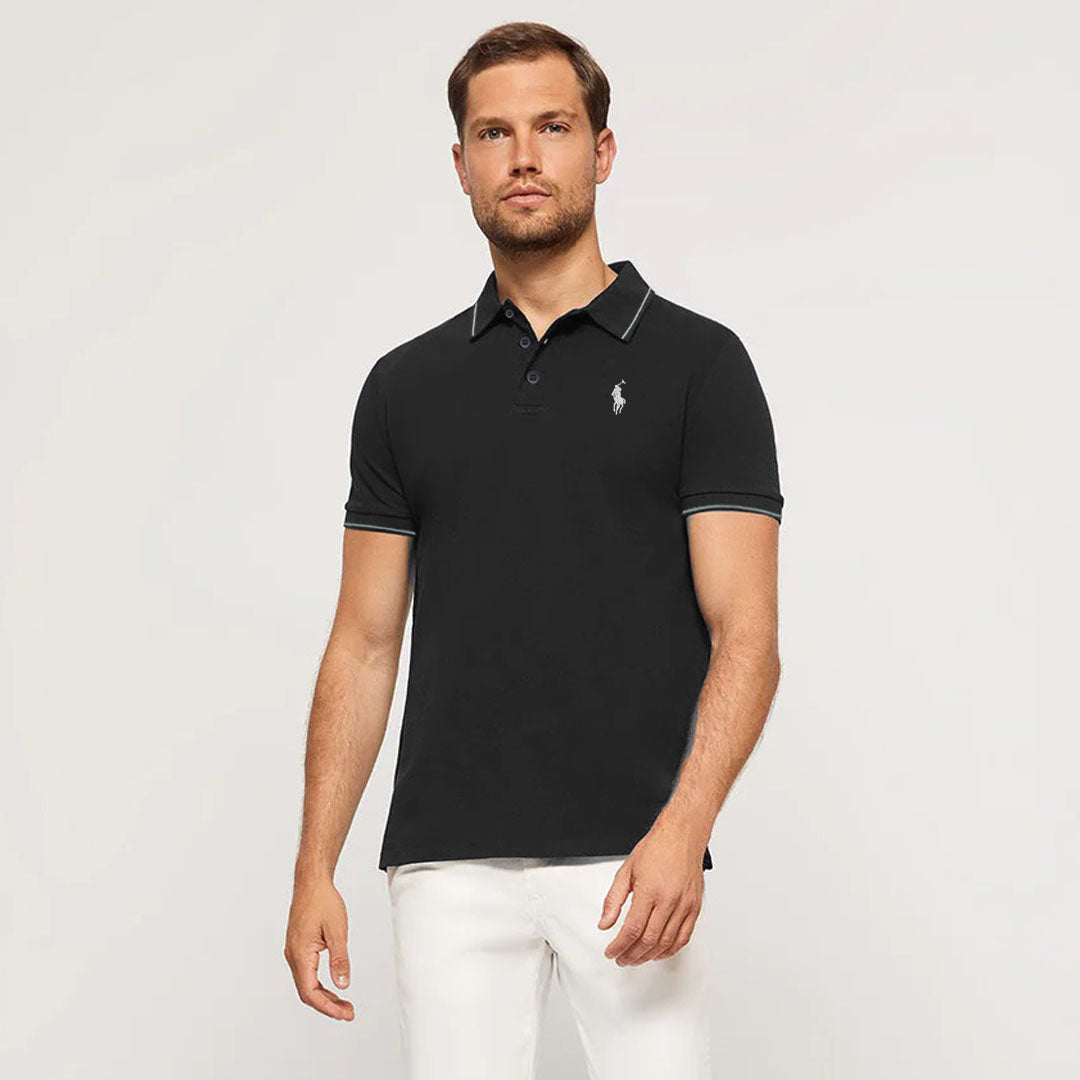 polo rplh regular fit embroidered jet black polo for men