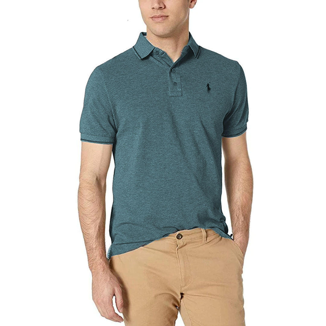 polo rplh regular fit embroidered greyish blue polo for men