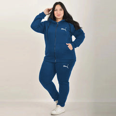 pma plus size bright blue polyester fleece track suit for women