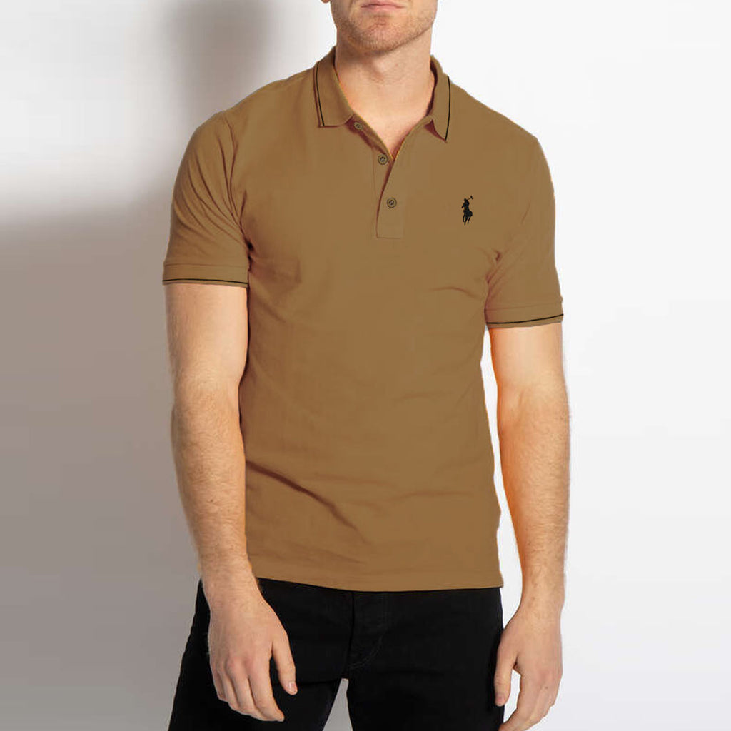 polo rplh regular fit embroidered brown polo for men