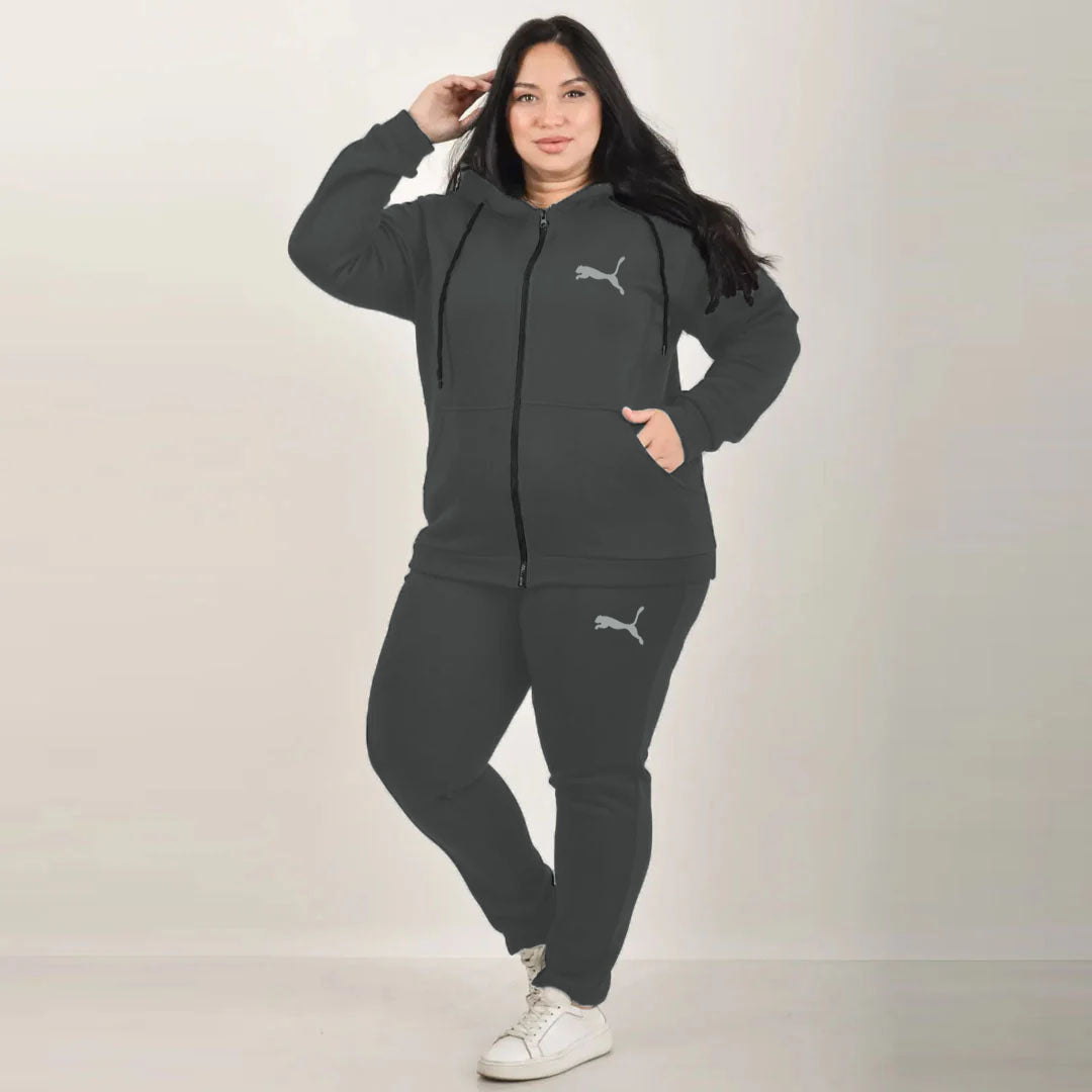 pma plus size dark grey polyester fleece track suit for women