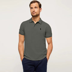 polo rplh regular fit embroidered dark grey polo for men