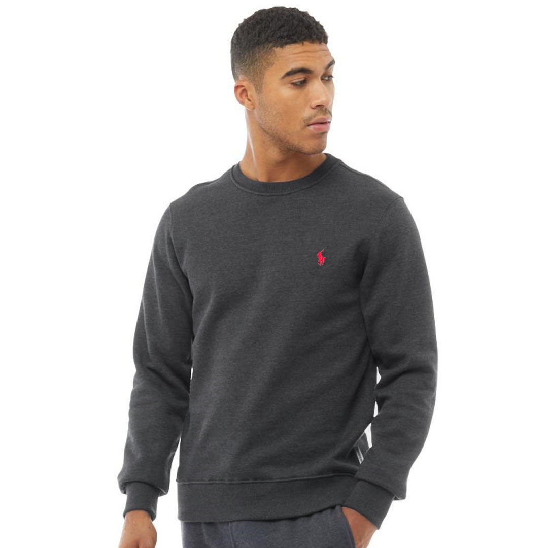 polo crew neck dark grey winter fleece sweat shirt for men