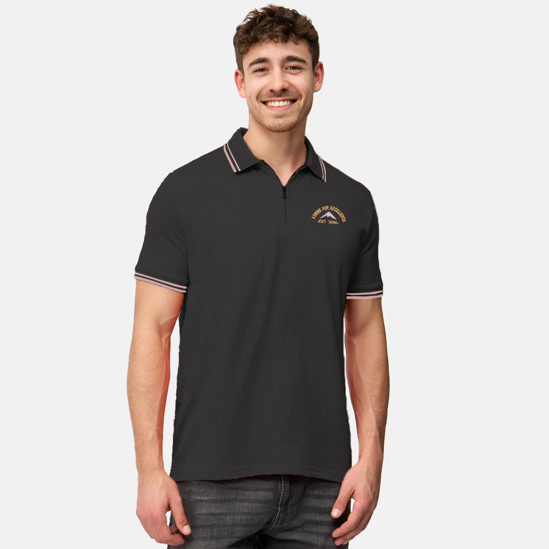 polo regular fit zipper dark grey premium polo for men