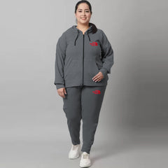 nrth face plus size women dark grey cotton fleece track suit for winter