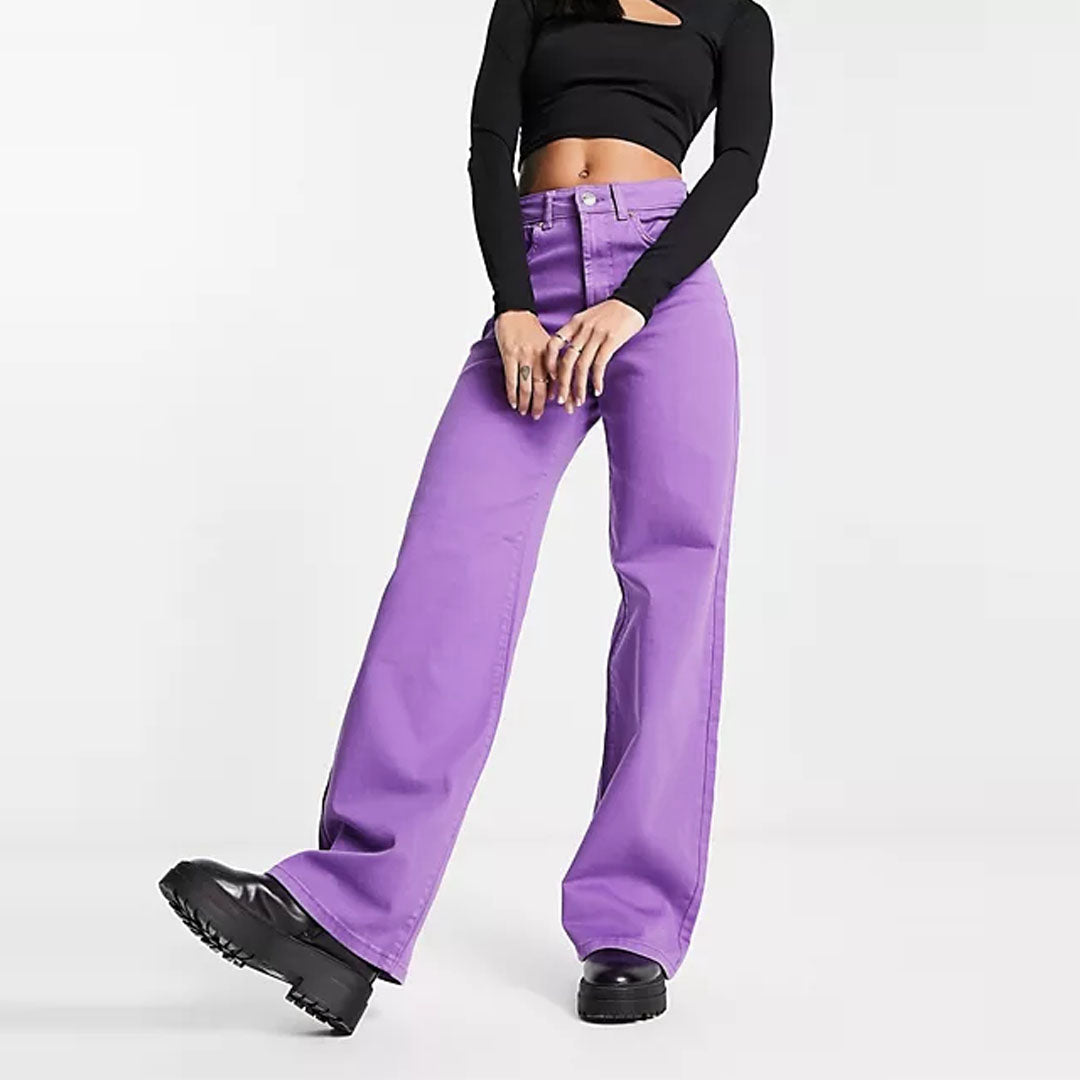 on-ly wide leg high rise stretchable purple jeans for women