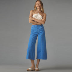 meve wide leg Crop Clean-Seamed royal blue jeans for women