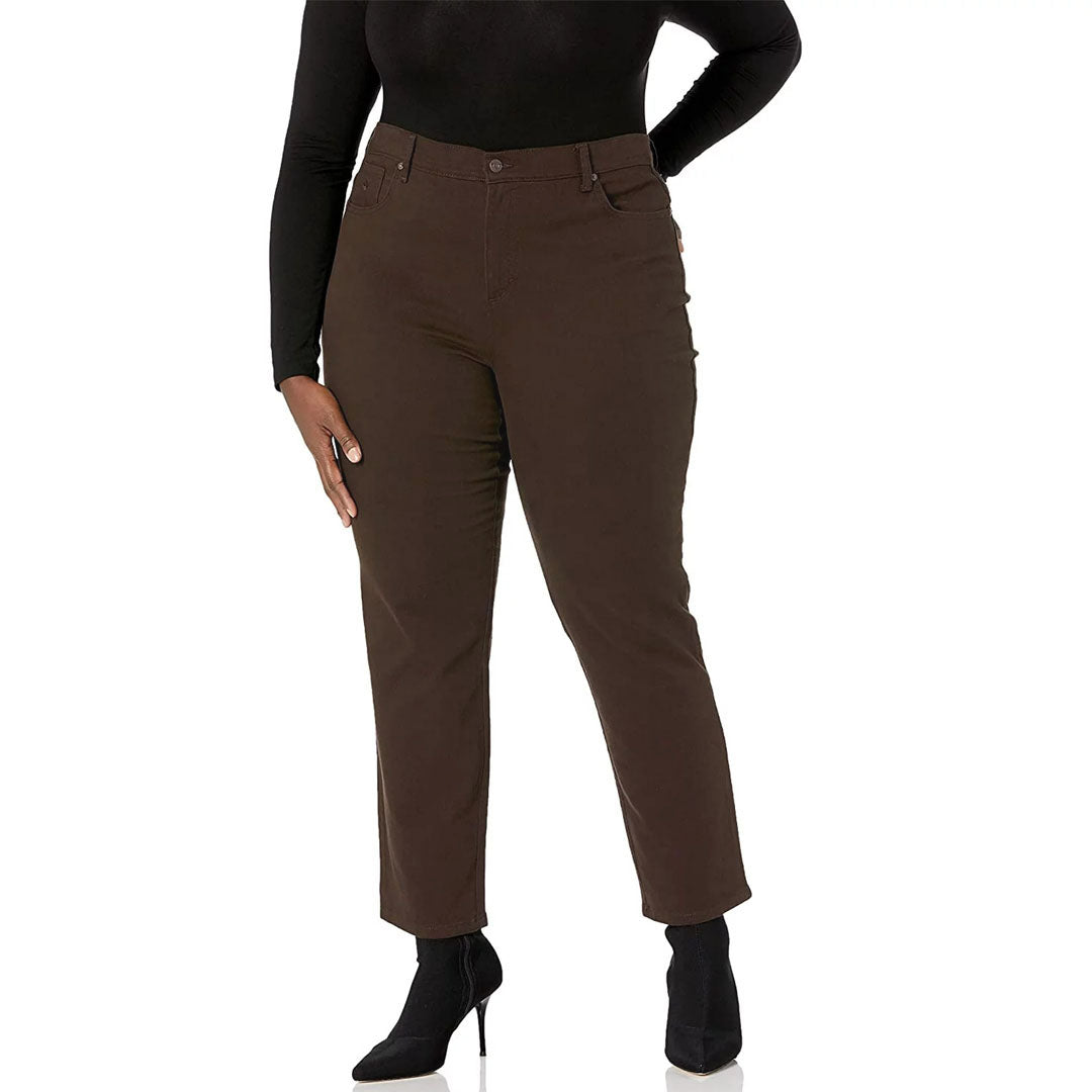 amnda slim straight stretchable roast coffee short length curvy jeans