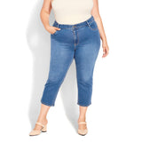 evns slim straight stretchable mid blue short length/capri jeans